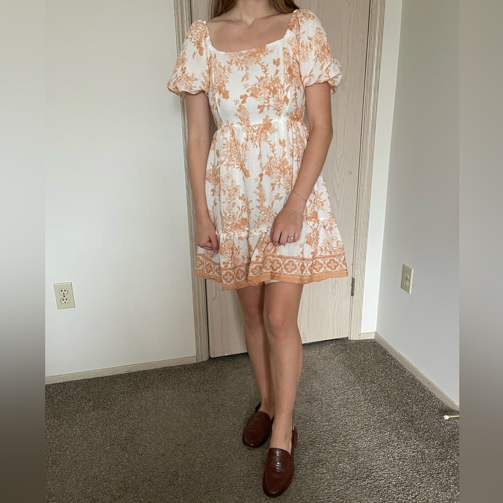 Floral Orange and White Dress